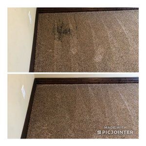 A before and after picture of a carpet being cleaned.