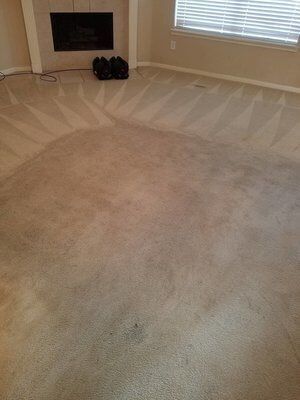A living room with a fireplace and a carpeted floor.