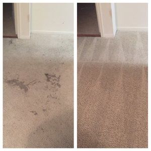 A before and after picture of a carpet being cleaned.