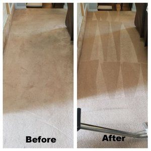 A before and after picture of a carpet being cleaned.
