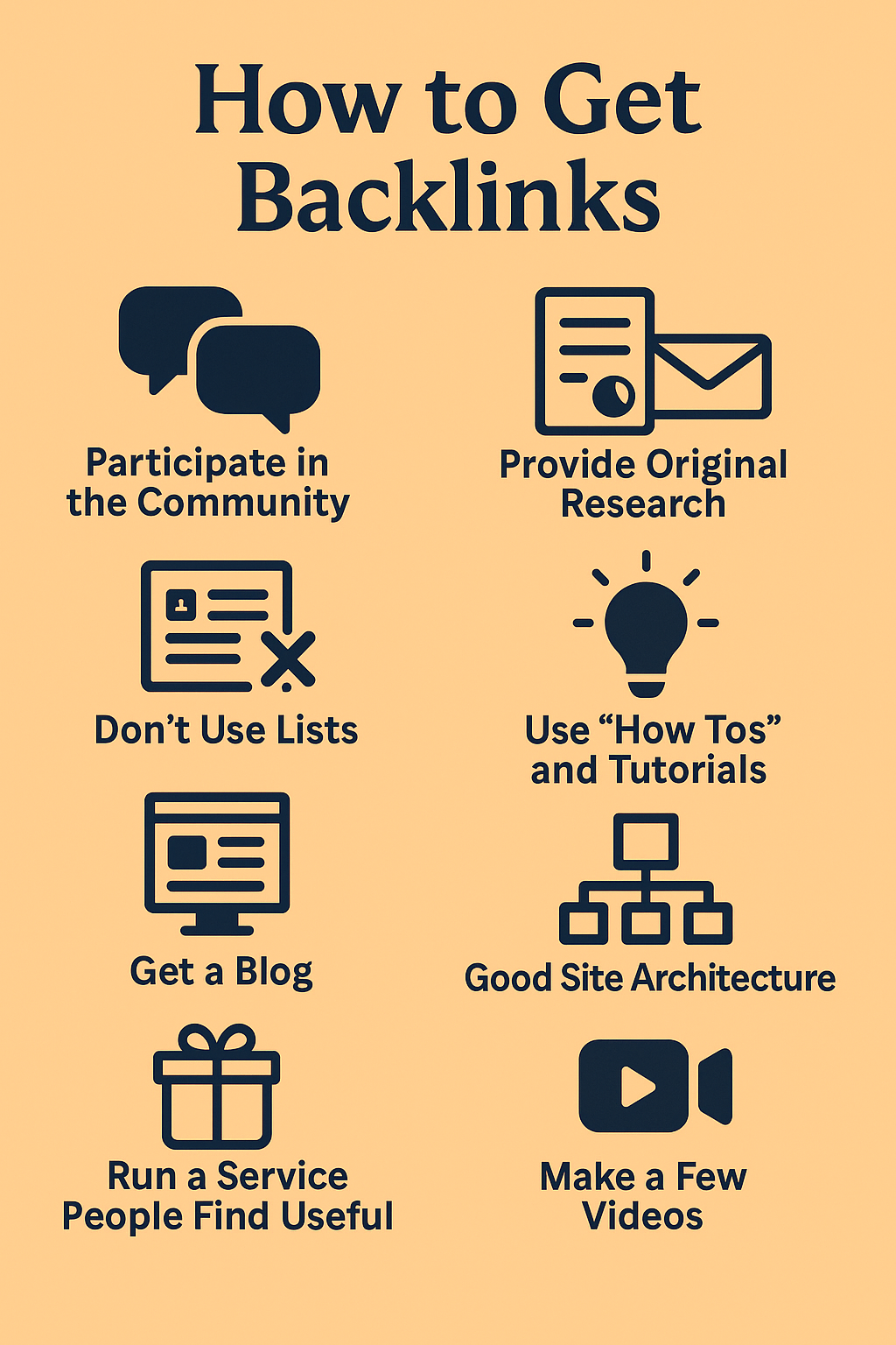 Image showing eight ways to get backlinks.