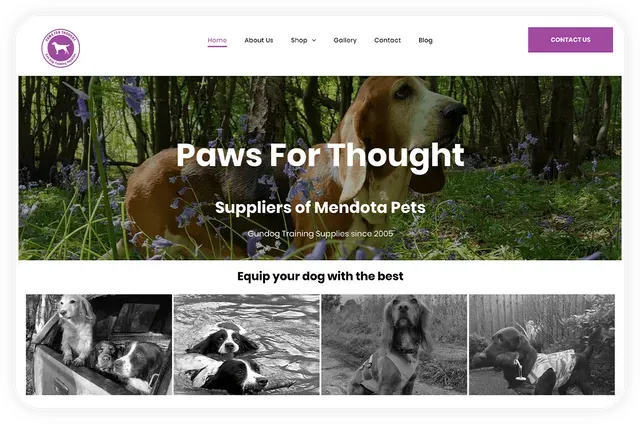 A screenshot of the paws for thought website on a tablet.