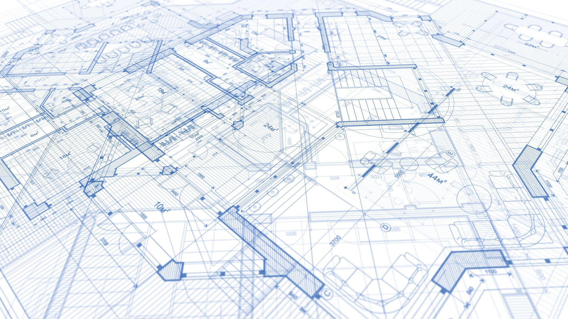 A blueprint of a building on a white background.