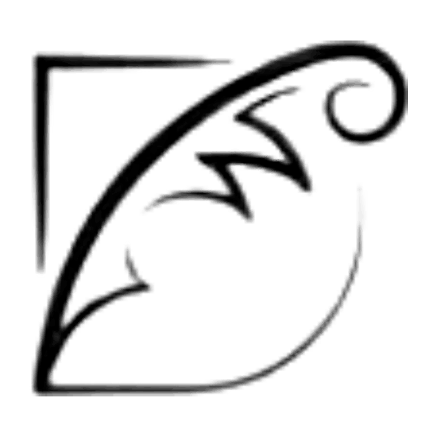 Diseño abstracto negro: esquina cuadrada con forma curva, similar a un ala, y detalle de remolino.