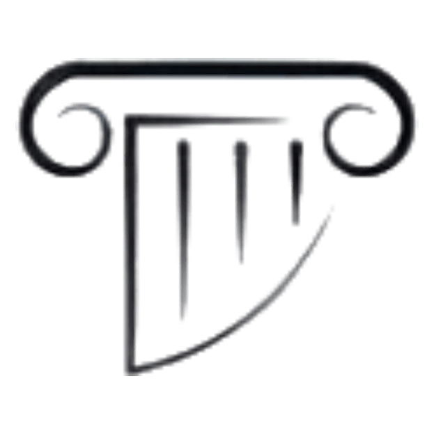 Columna griega estilizada de color negro con capitel con volutas.