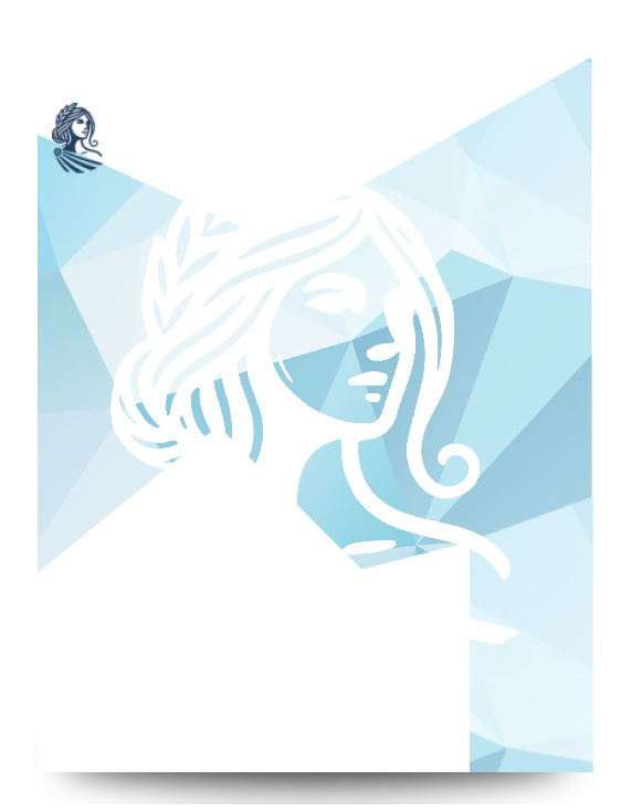 Símbolo del zodíaco de Virgo blanco sobre un fondo geométrico azul claro.