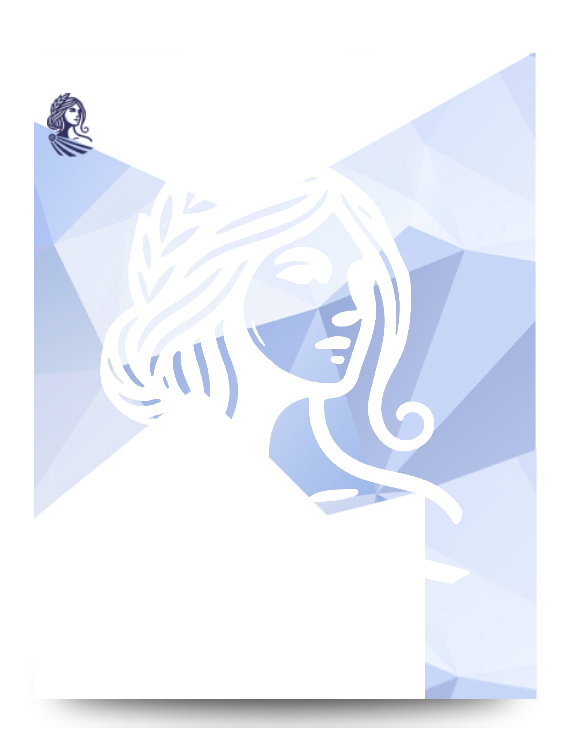 Ilustración del zodíaco Virgo, perfil blanco sobre un fondo geométrico azul claro.