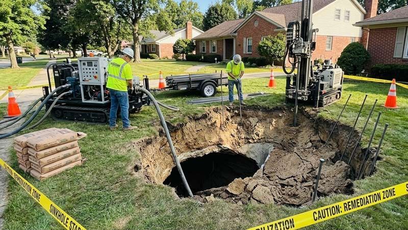 Kagaoan Engineering on a sinkhole inspection in a residential area neighborhood