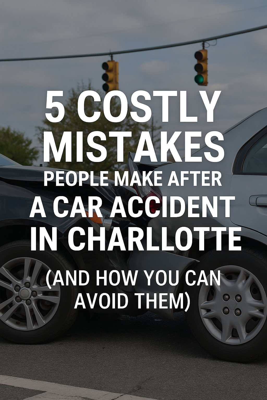 Two cars involved in a rear-end accident at a traffic light in Charlotte, NC with bold text overlay 