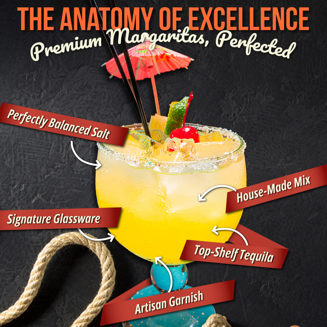 Premium margarita at Fiesta Charra Eastwood with house‑made mix and balanced salt rim