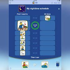 Blue digital nighttime schedule. Shows 