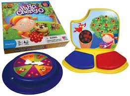 Hi Ho! Cherry-O game: box, game board, spinner. Cartoon girl, cherry tree, collecting cherries.