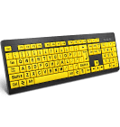Yellow-keyed keyboard on black base; large, easy-to-read characters.