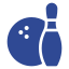 Blue bowling ball and pin.