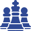 Blue chess pieces: a king flanked by two pawns.