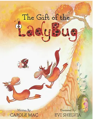 Cover art: Two cartoon horses running, ladybug and butterfly fly, colorful autumn scene.