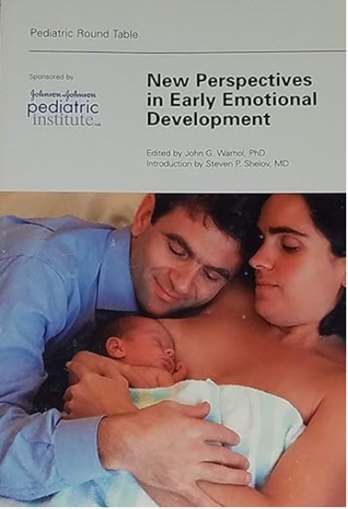 Book cover: parents with newborn baby, text 