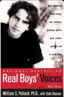 Book cover: Young man looking at the camera. Title: Real Boys' Voices. Subtitle: Boys speak out on various topics.