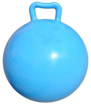 Blue inflatable hopper ball with handle.