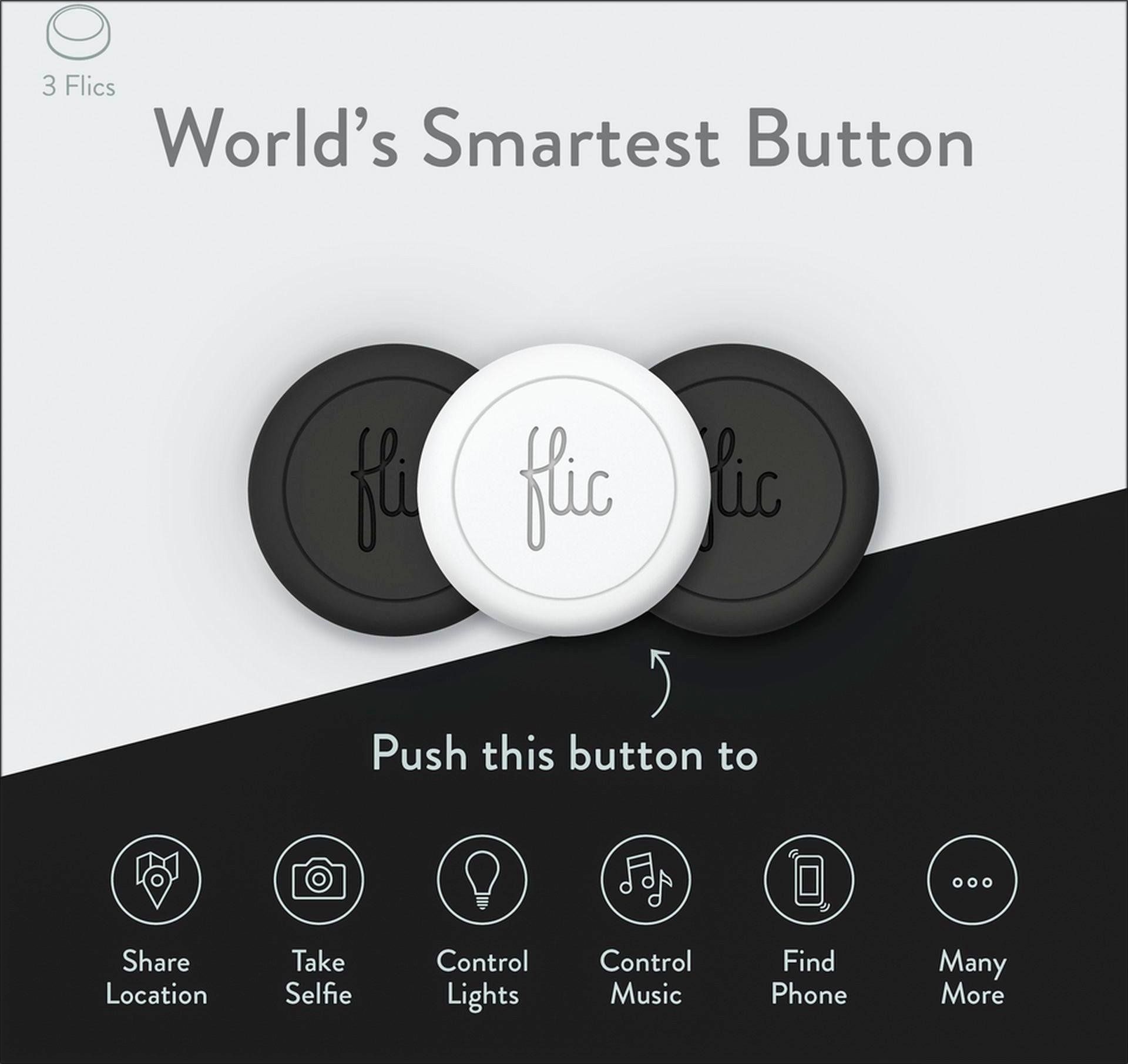 Three smart buttons (black and white) with the text 