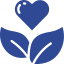 Blue heart above two stylized leaves.