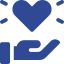 Blue hand holding a blue heart, with radiating lines.