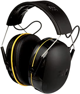 Black and yellow earmuffs with a padded headband, designed for noise reduction.