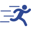 Blue stick figure running with speed lines.