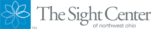 Logo for The Sight Center of Northwest Ohio with a blue flower graphic.