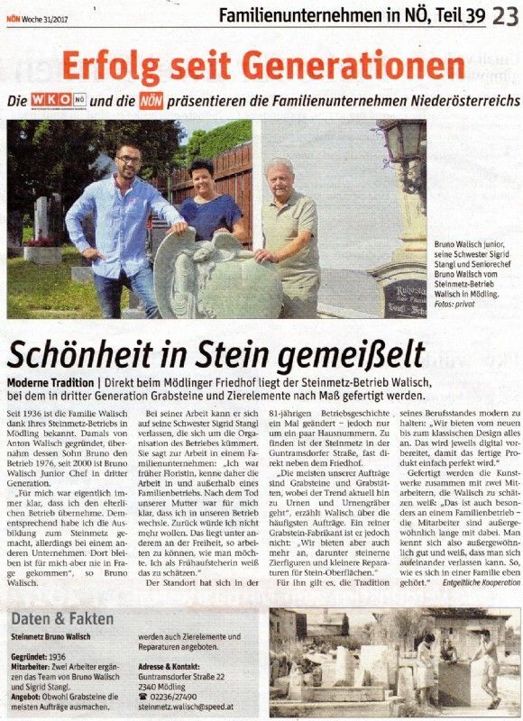 A newspaper article titled erfolg seit generationen