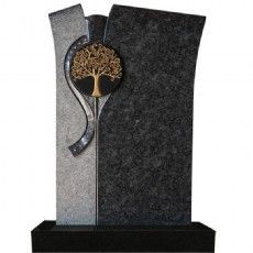 Ein Grabstein mit einem Baum darauf auf weißem Hintergrund.