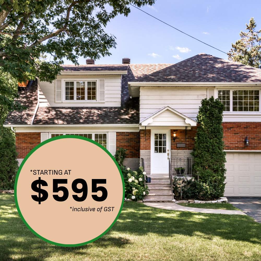 A two-story house with a price tag: starting at $595, excluding GST.