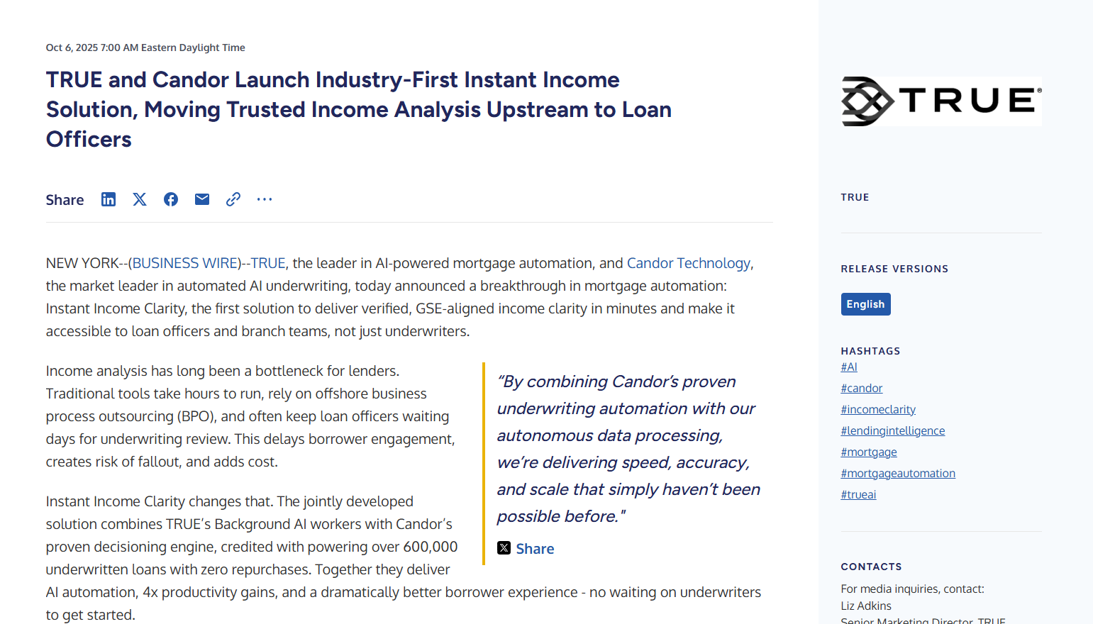 Text from True company about income analysis for loan officers.