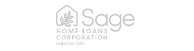 The logo for sage home loans corporation is gray and white.