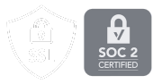 A shield with a padlock on it and a soc 2 certified logo.