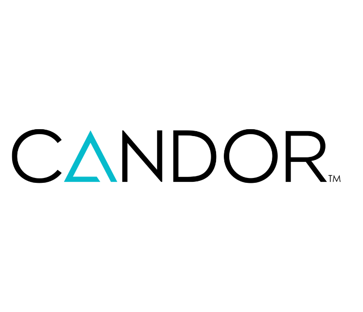 The candor logo is blue and black on a white background.