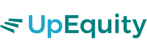 The logo for up equity is blue and white on a white background.
