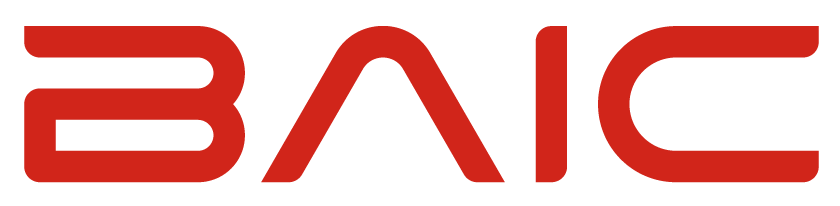 Logotipo estilizado rojo para la marca automotriz BAIC.