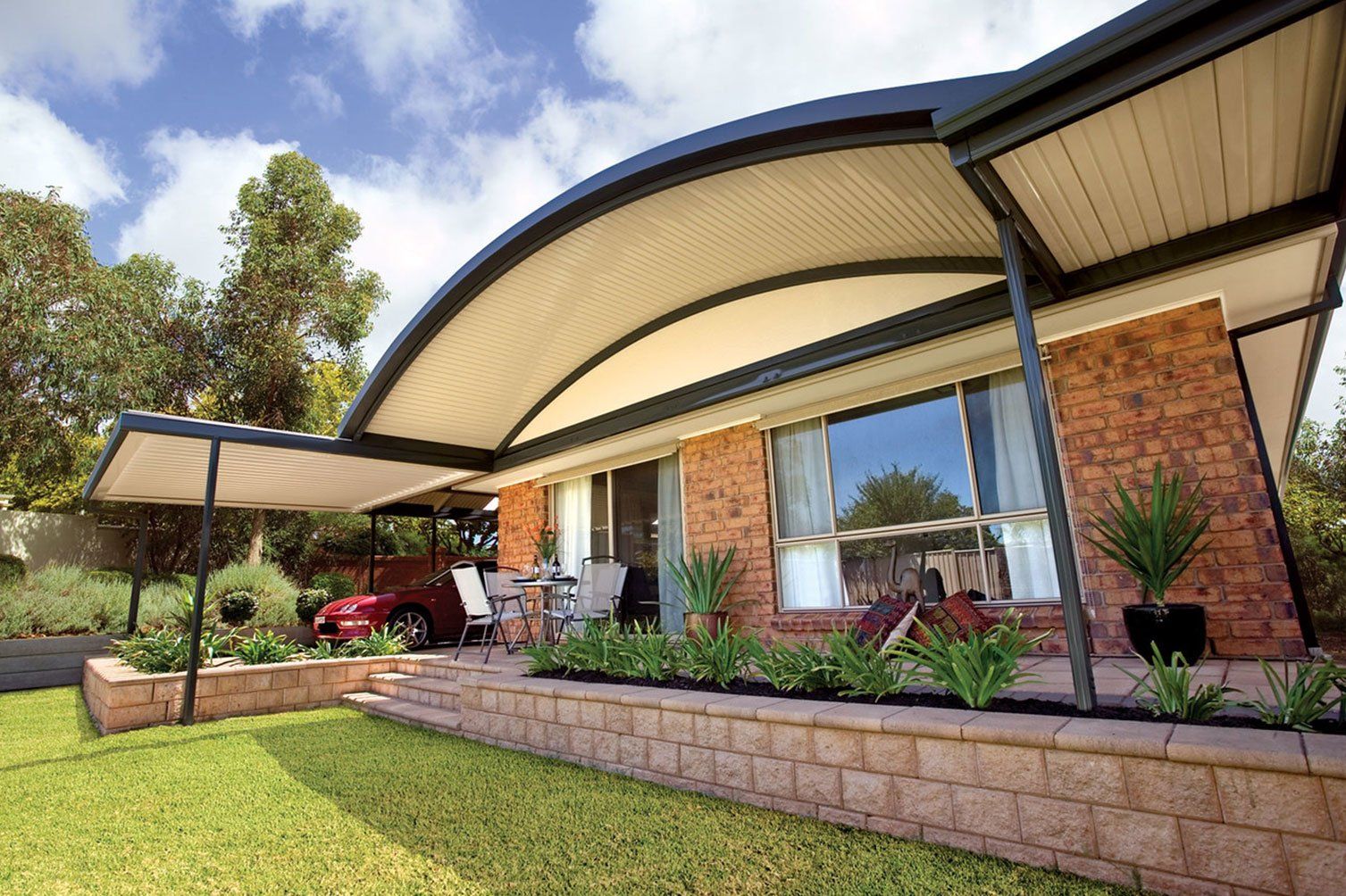 An inviting view of a gabled roof patio in Murwillumbah