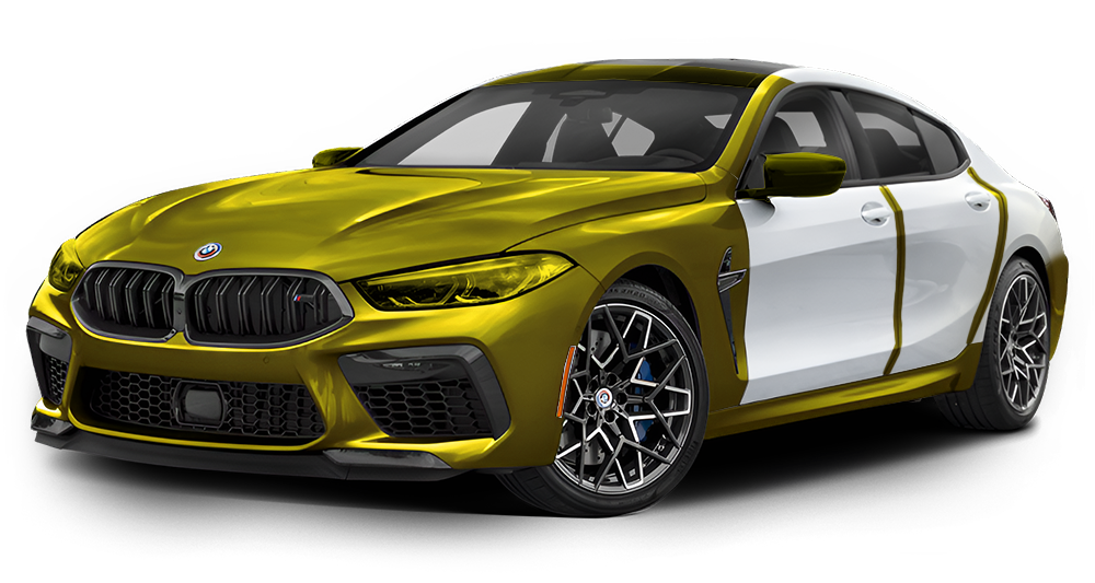 Yellow and white BMW sports car.