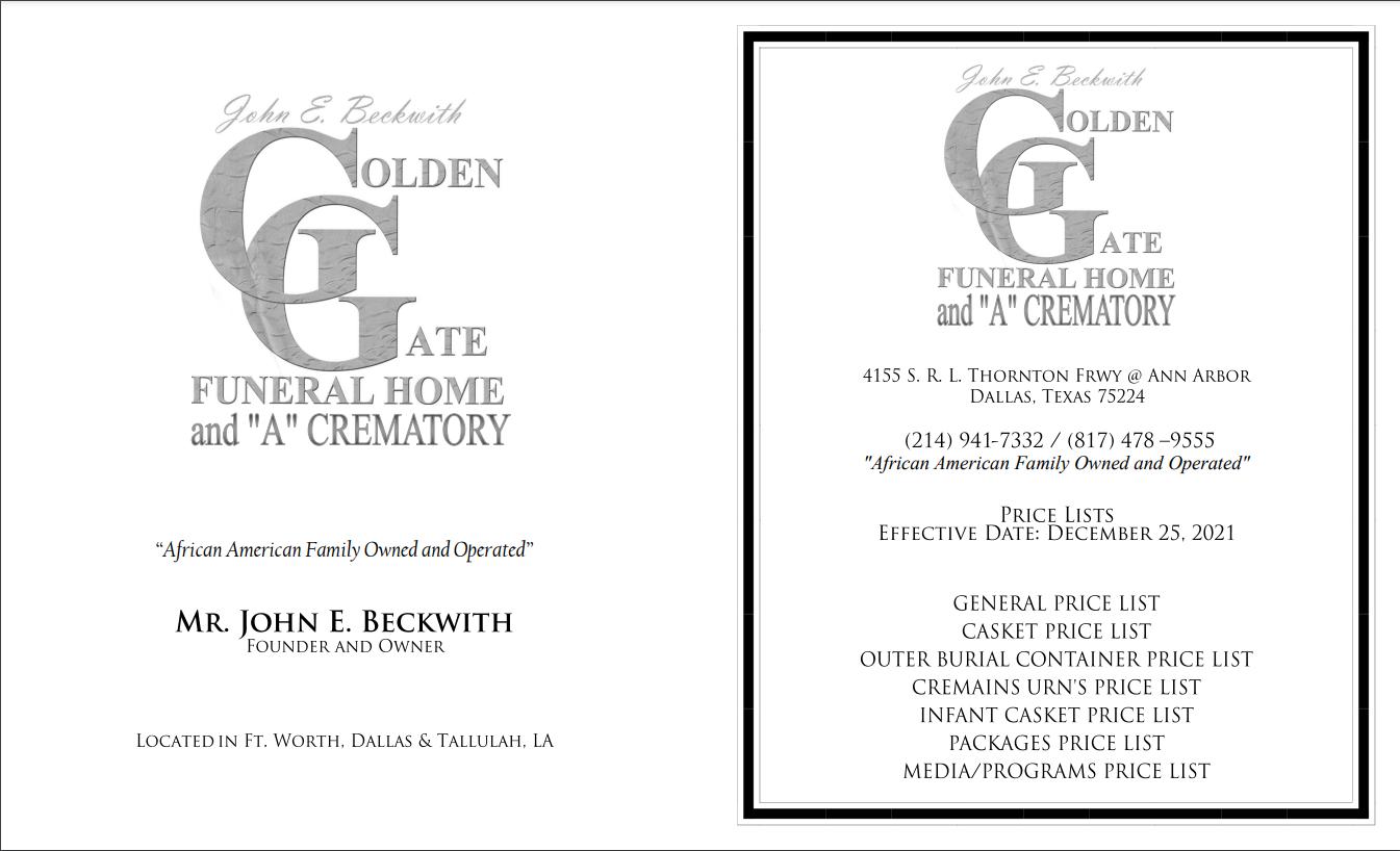 Prices Golden Gate Funeral Home Dallas TX funeral home and cremation