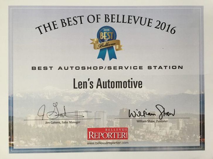 Certificate | Len's Automotive