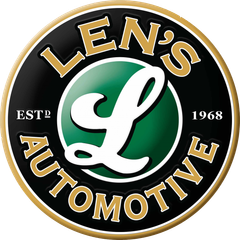Len&rsquo;s Automotive logo with gold text around a green circle and white &ldquo;L&rdquo; on black background | Len's Automotive