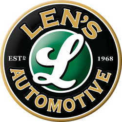 Len&rsquo;s Automotive logo with gold text around a green circle and white &ldquo;L&rdquo; on black background | Len's Automotive