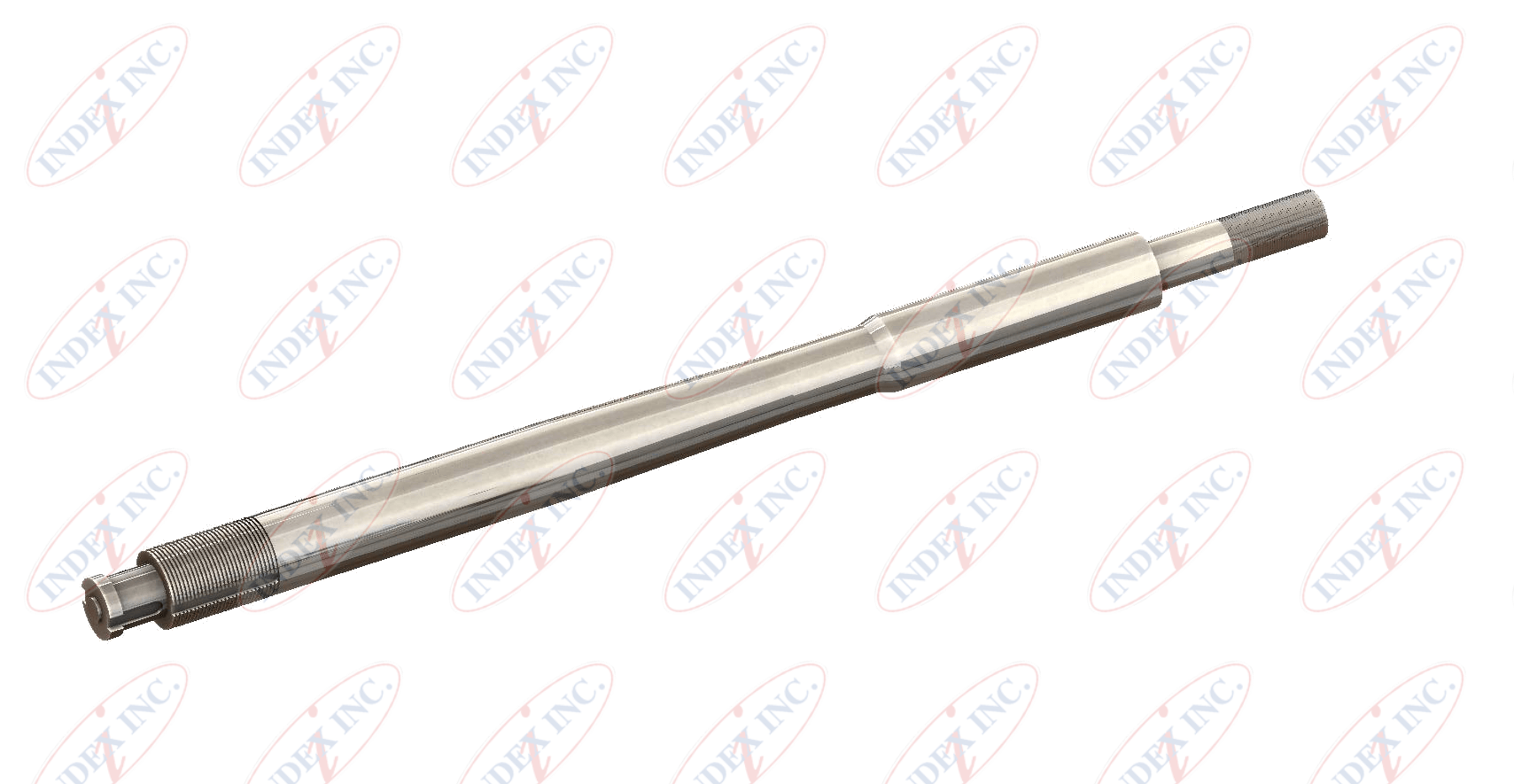 A close up of a metal shaft on a white background.