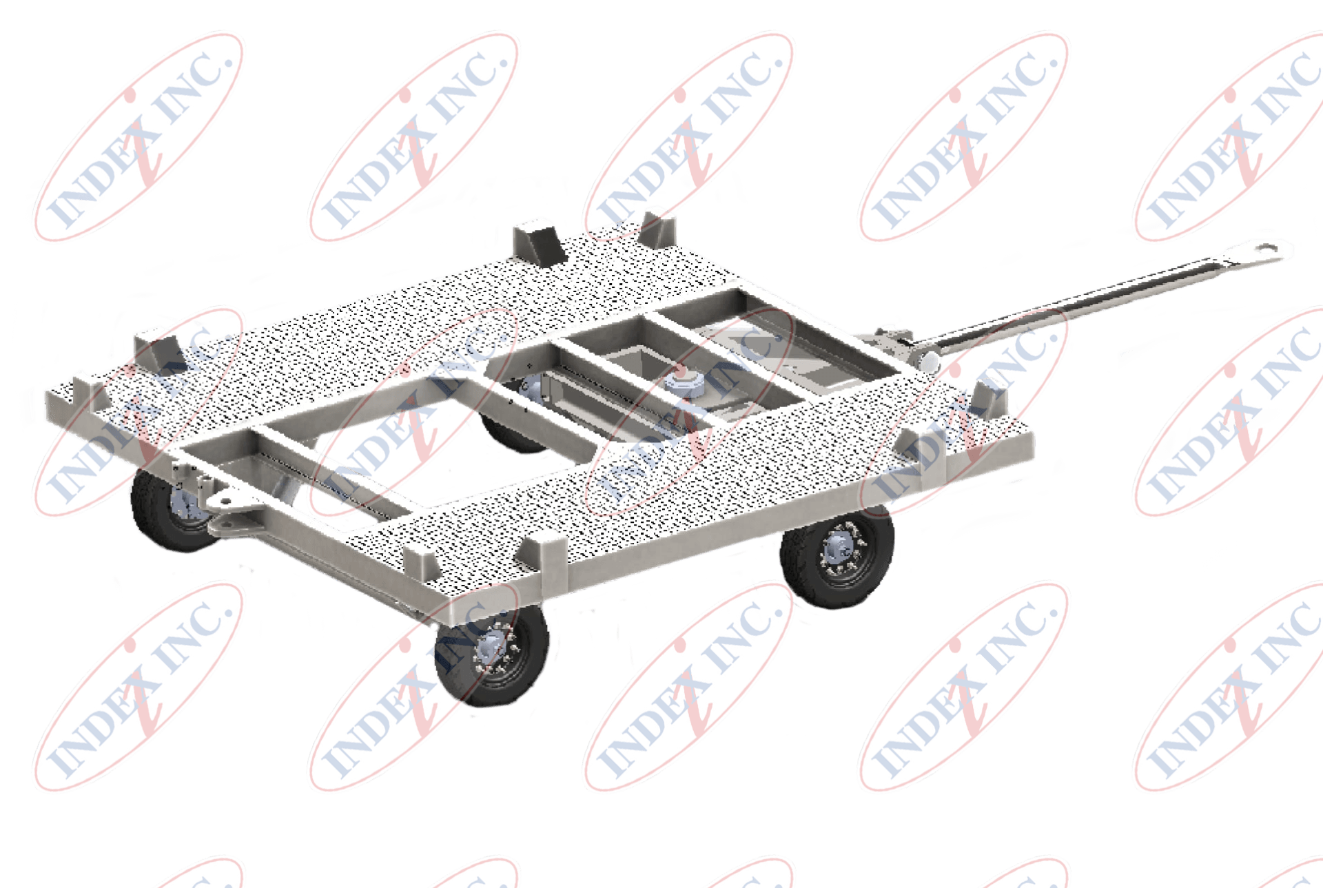 A stainless steel cart with wheels and a handle on a white background.