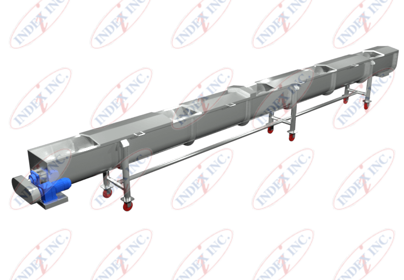 A conveyor belt made by index inc. is shown on a white background