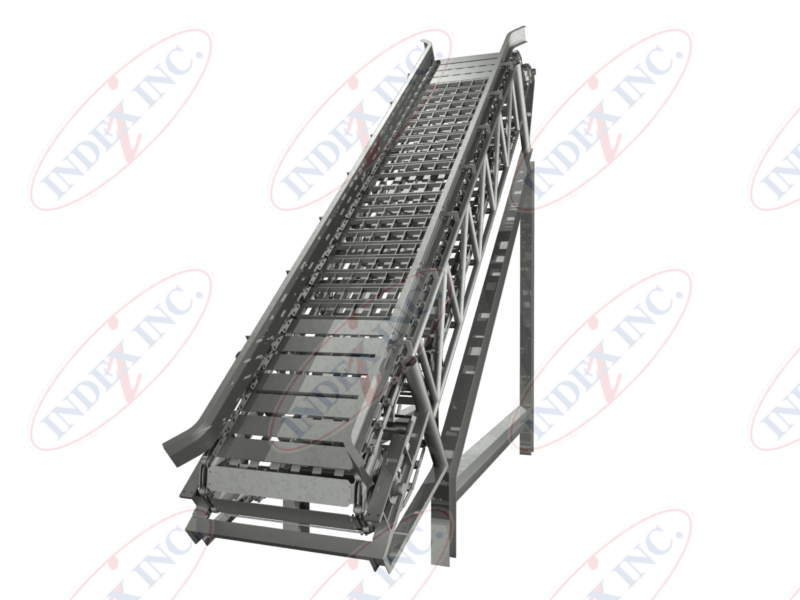 A conveyor belt made by index inc. is shown on a white background