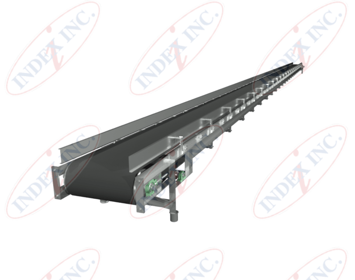 A conveyor belt made by index inc. is shown on a white background
