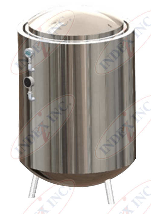 A stainless steel tank with the word index on it